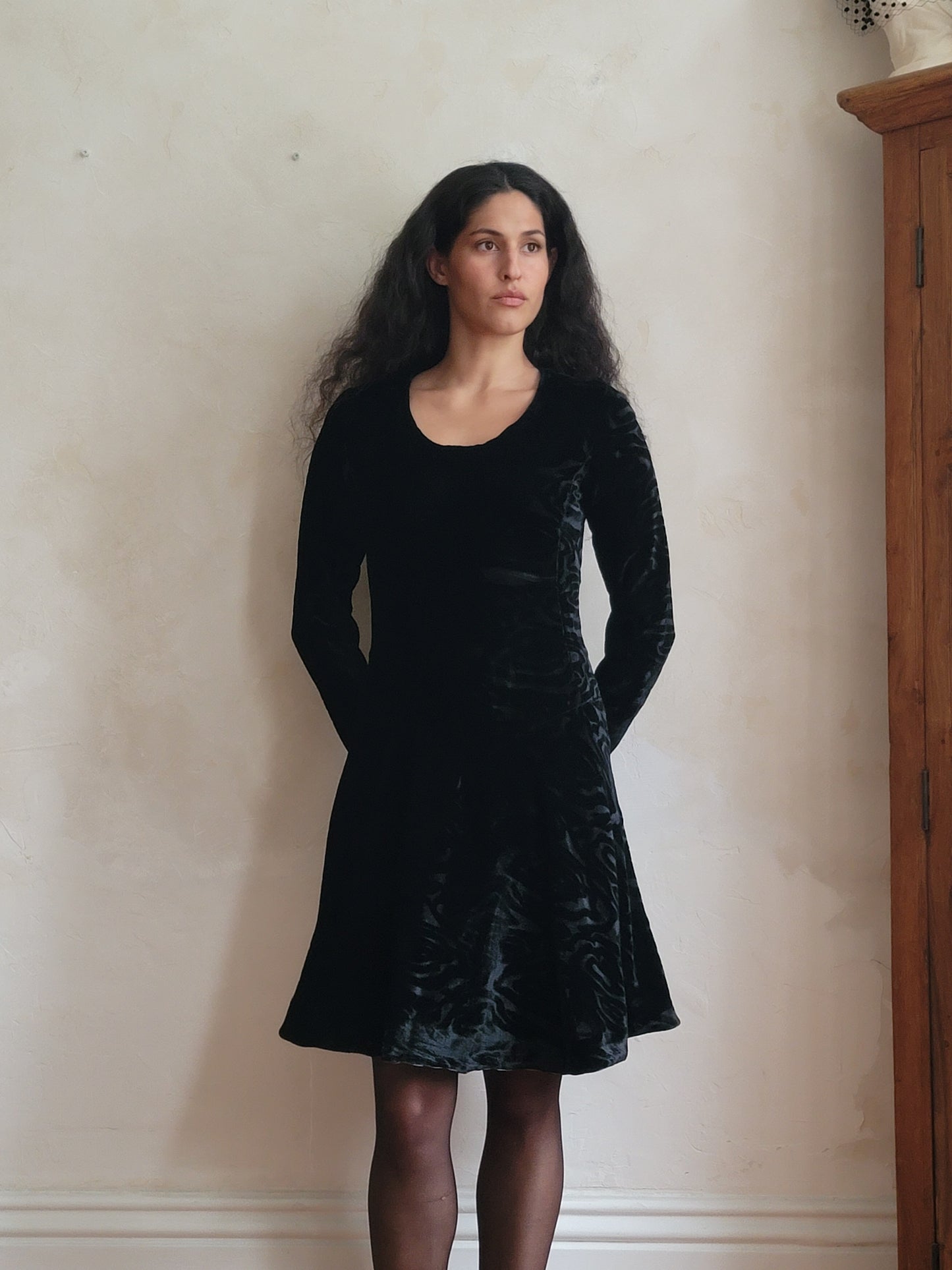 Yves Saint Laurent Rive Gauche Devore Velvet Dress Late 1960s