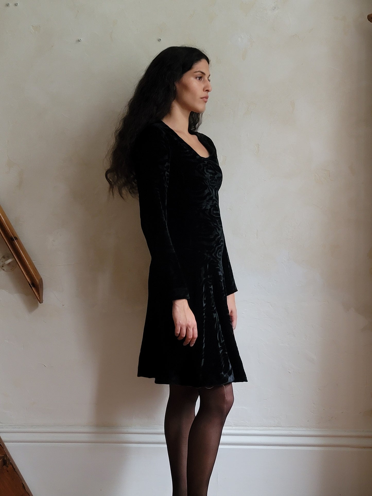 Yves Saint Laurent Rive Gauche Devore Velvet Dress Late 1960s