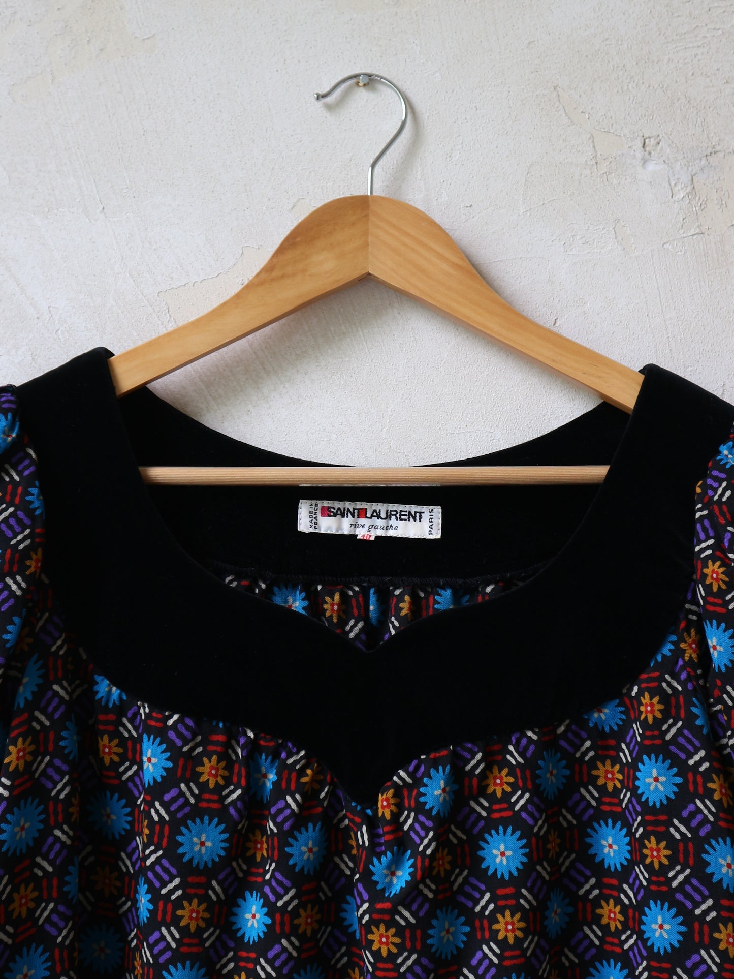 YSL Printed Wool and Velvet Smock Dress Fall 1980