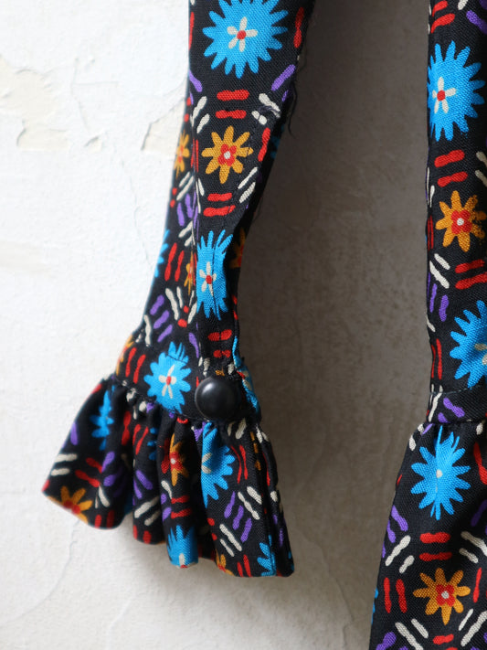 YSL Printed Wool and Velvet Smock Dress Fall 1980