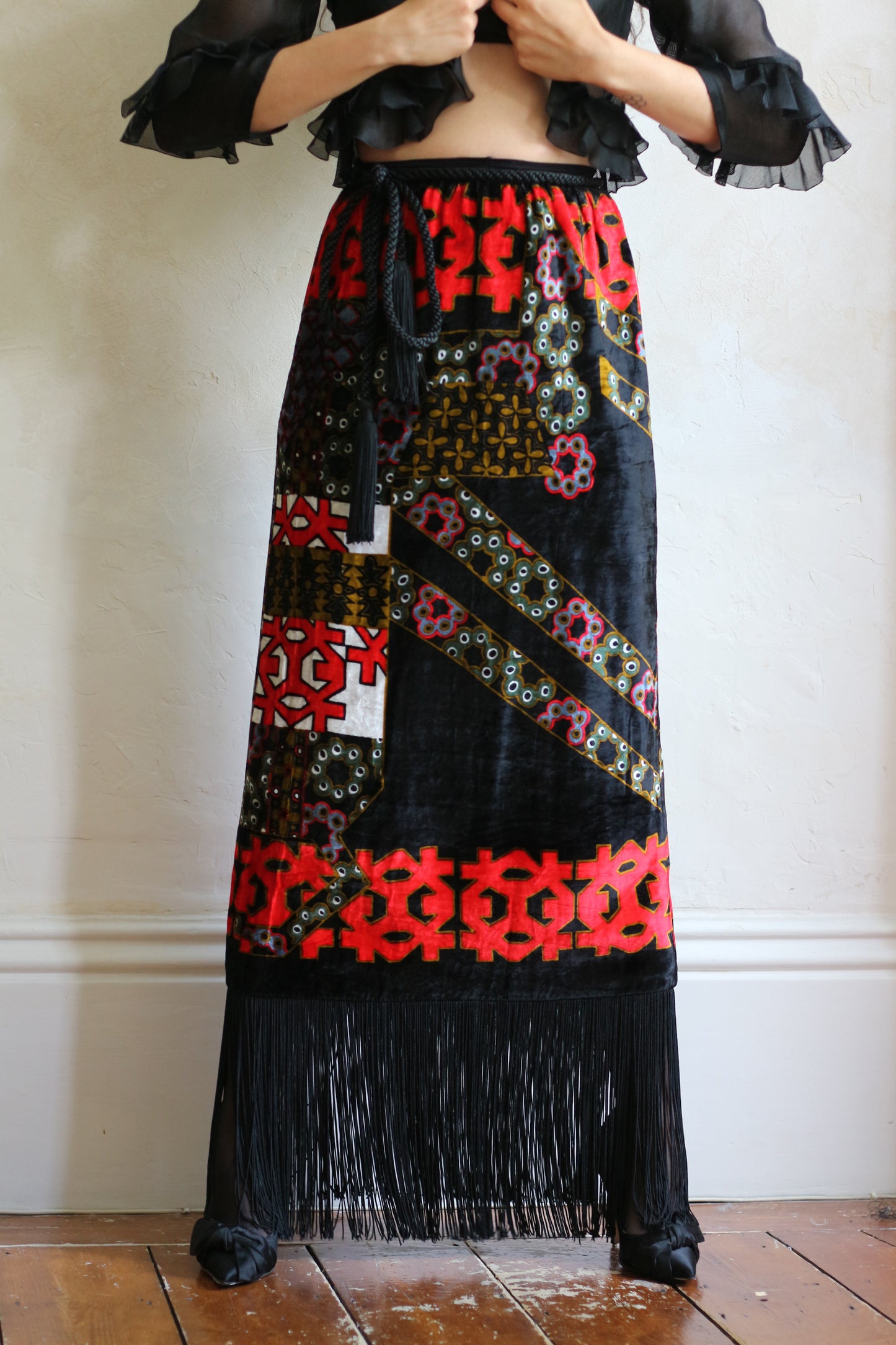 Lanvin Silk Velvet Abstract Print Skirt Early 1970s
