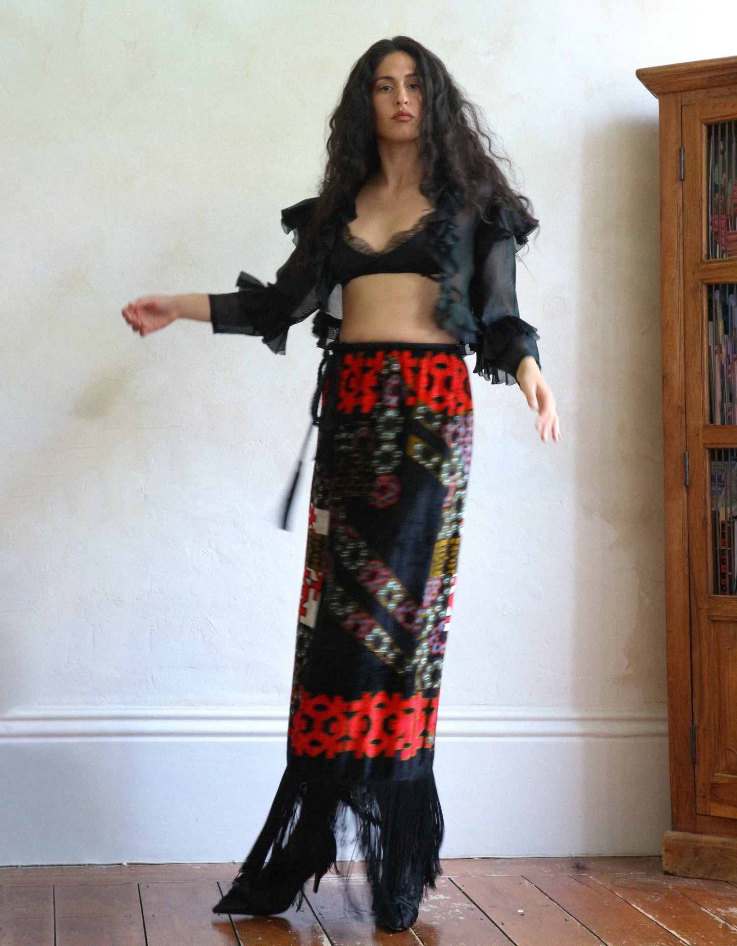 Lanvin Silk Velvet Abstract Print Skirt Early 1970s