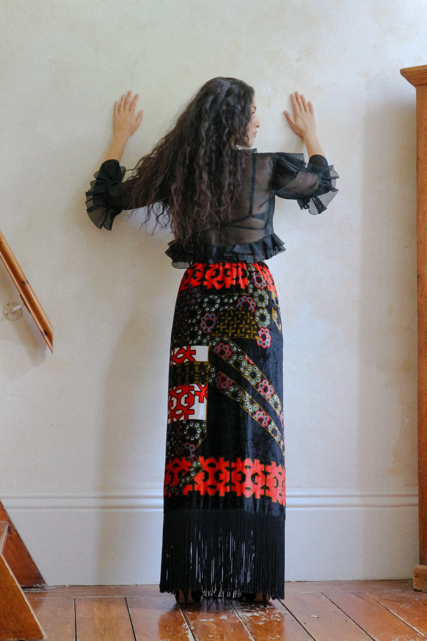 Lanvin Silk Velvet Abstract Print Skirt Early 1970s