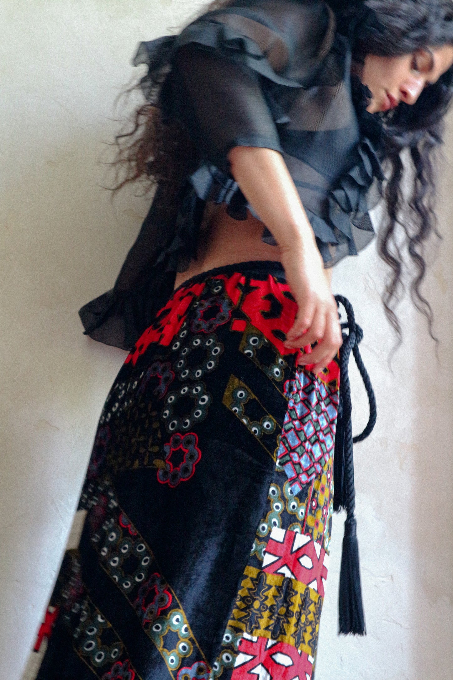 Lanvin Silk Velvet Abstract Print Skirt Early 1970s