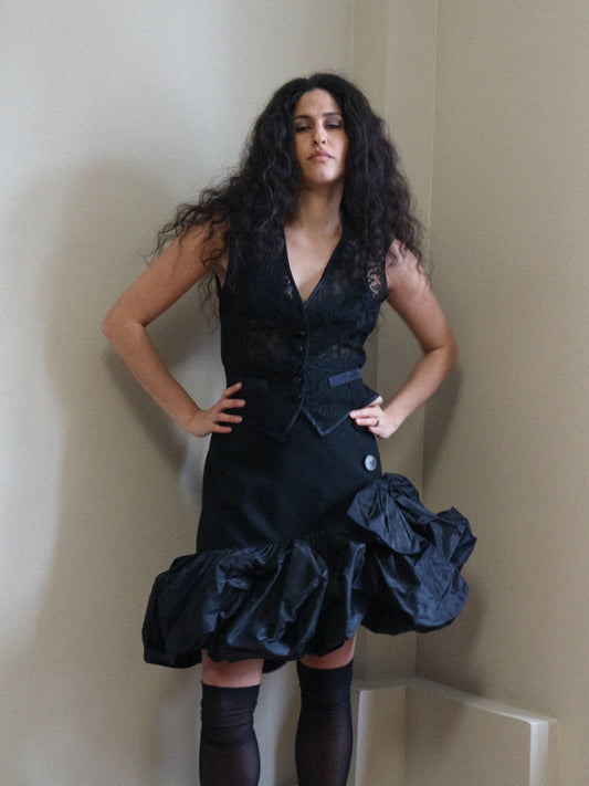 Yves Saint Laurent Spring 1995 Black Ruffle Skirt