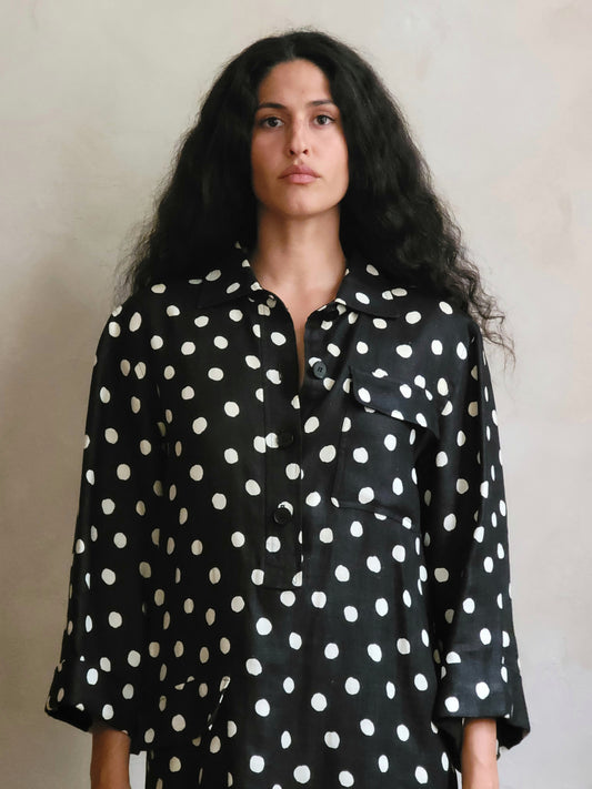 Yves Saint Laurent Rive Gauche 1980s polkadot linen dress