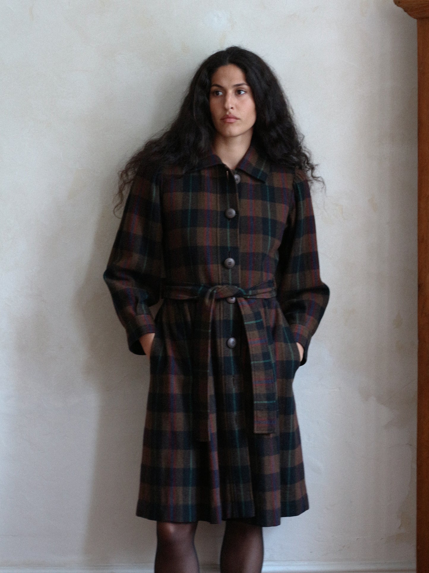 Yves Saint Laurent Rive Gauche Fall 1980 Brown Plaid Coat FR 34/36
