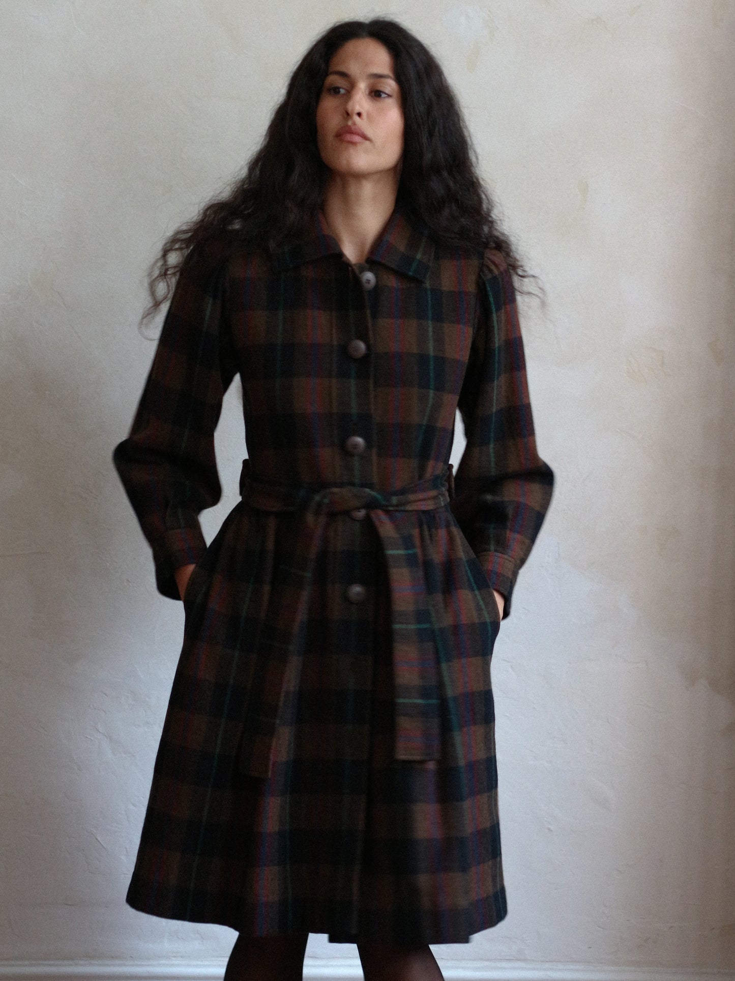 Yves Saint Laurent Rive Gauche Fall 1980 Brown Plaid Coat FR 34/36