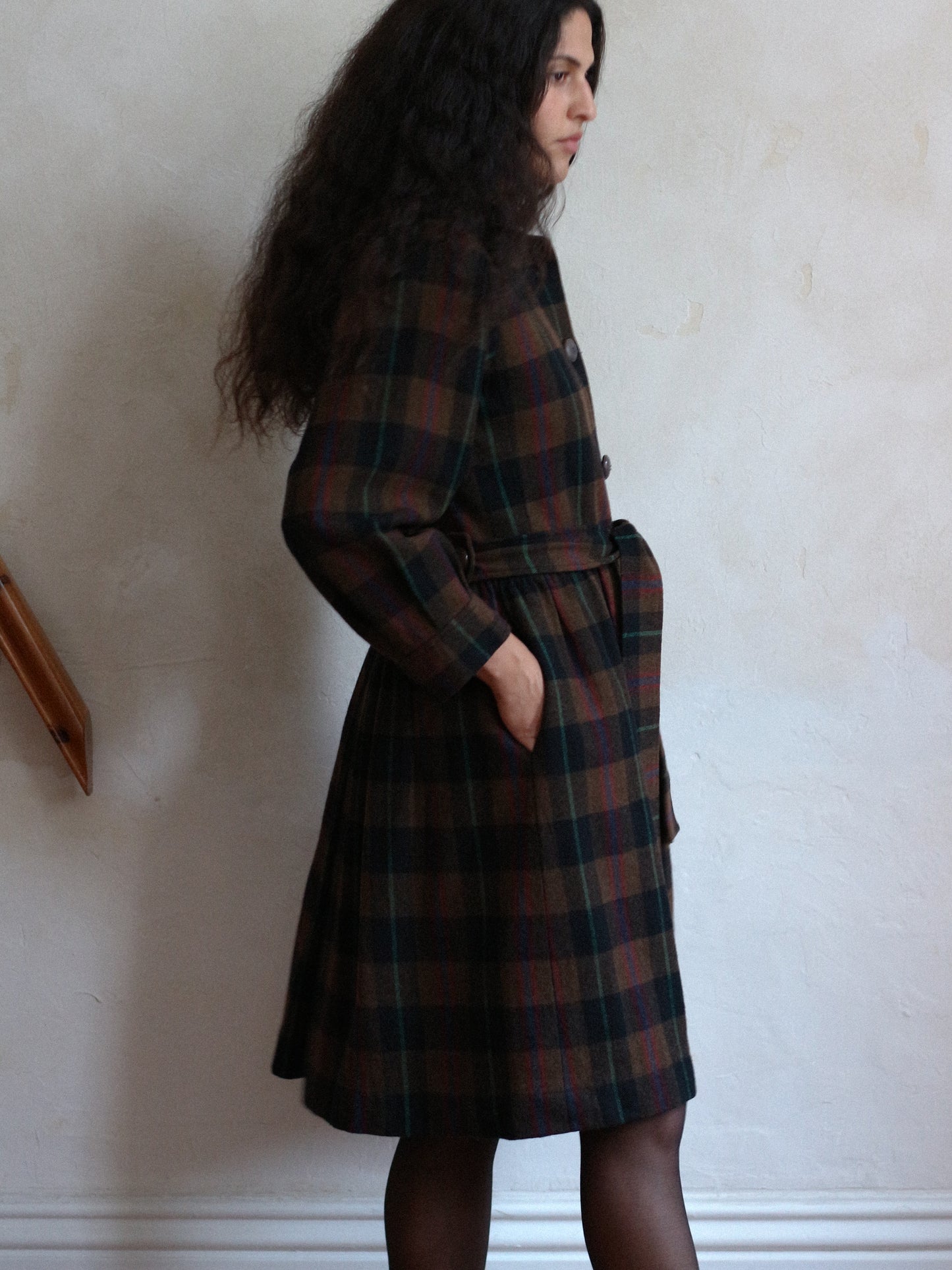 Yves Saint Laurent Rive Gauche Fall 1980 Brown Plaid Coat FR 34/36