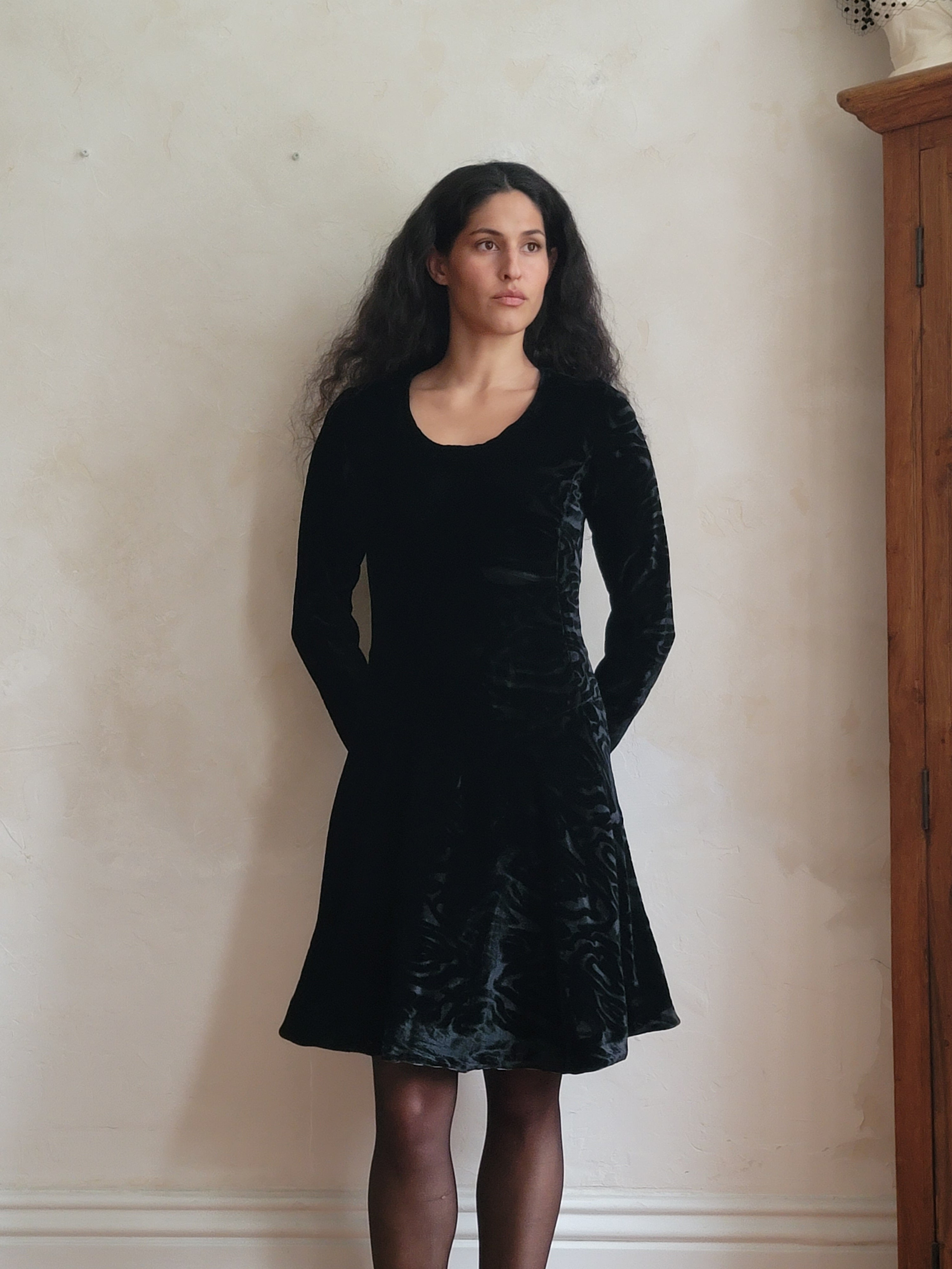 Yves Saint Laurent Rive Gauche Devore Velvet Dress Late 1960s