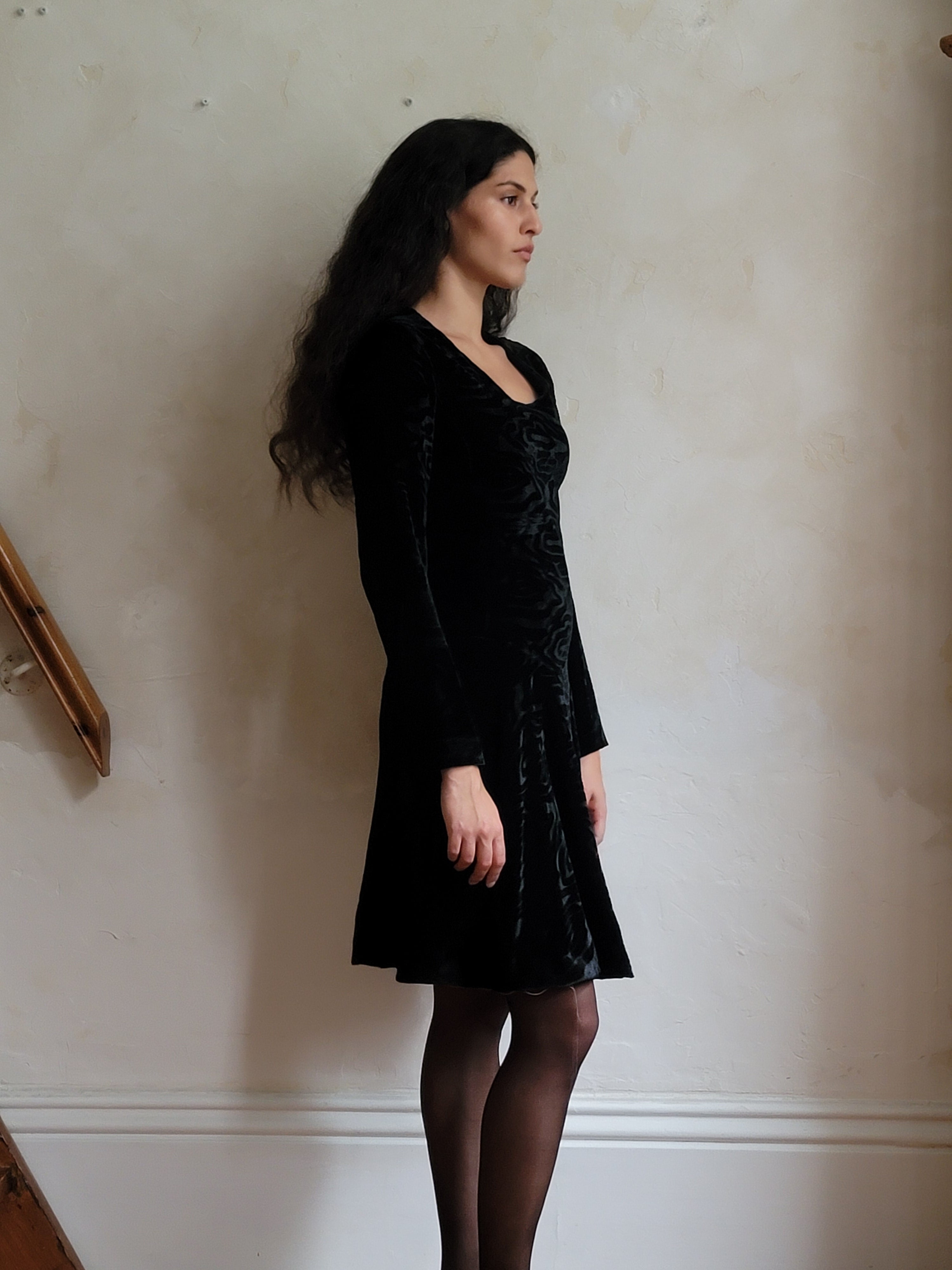 Yves Saint Laurent Rive Gauche Devore Velvet Dress Late 1960s