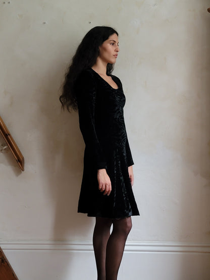 Yves Saint Laurent Rive Gauche Devore Velvet Dress Late 1960s