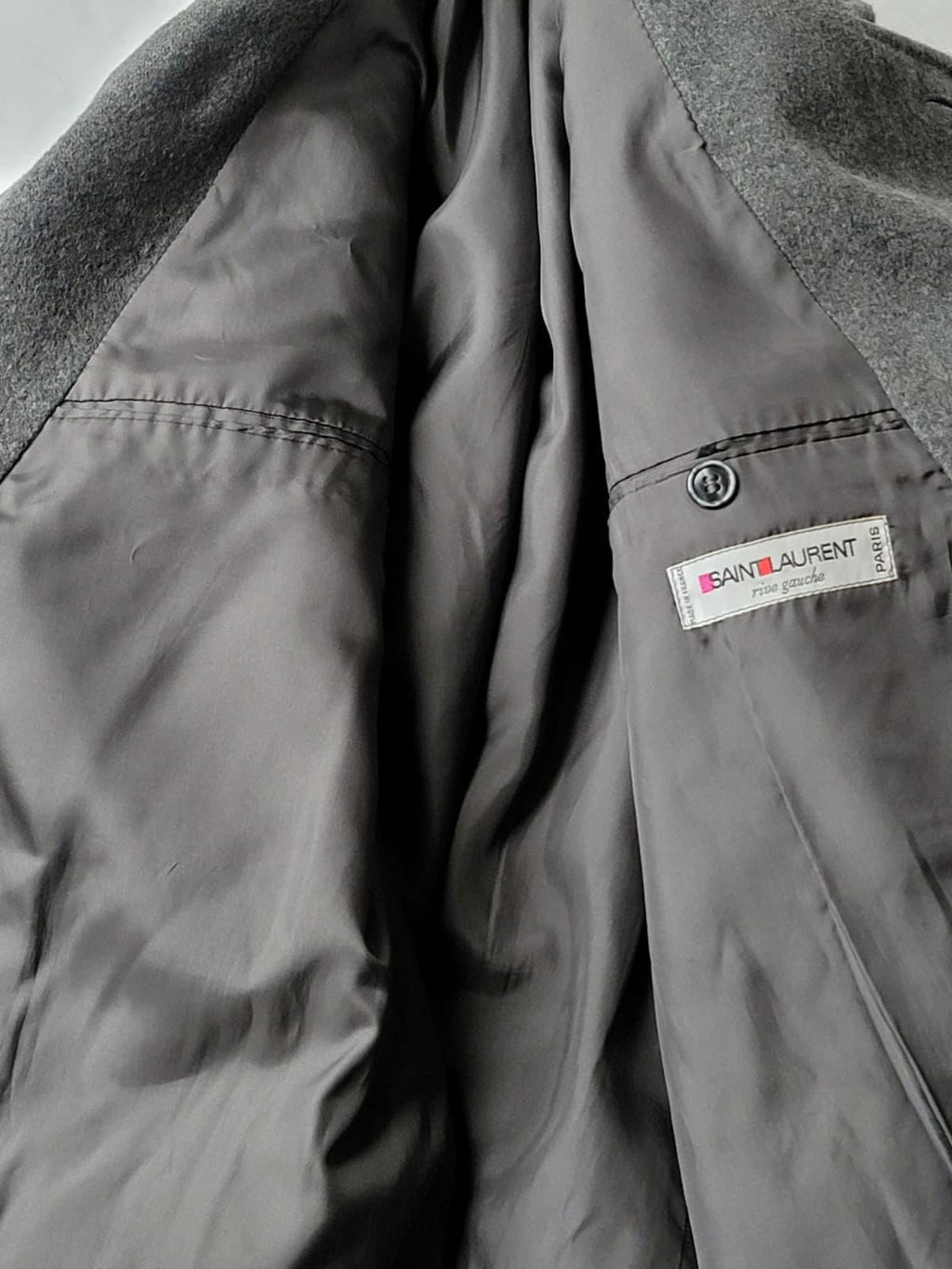 Yves Saint Laurent Men's 1980s Grey Wool belted peacoat