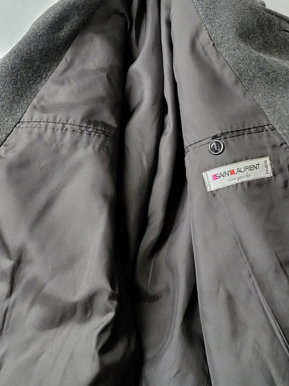 Yves Saint Laurent Men's 1980s Grey Wool belted peacoat