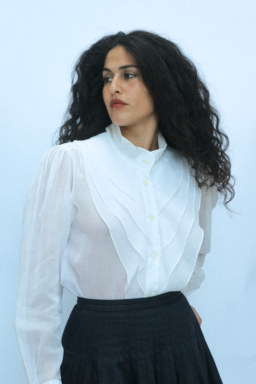 Kenzo Cotton Organdy Sheer Blouse with Frill Collar 1970s