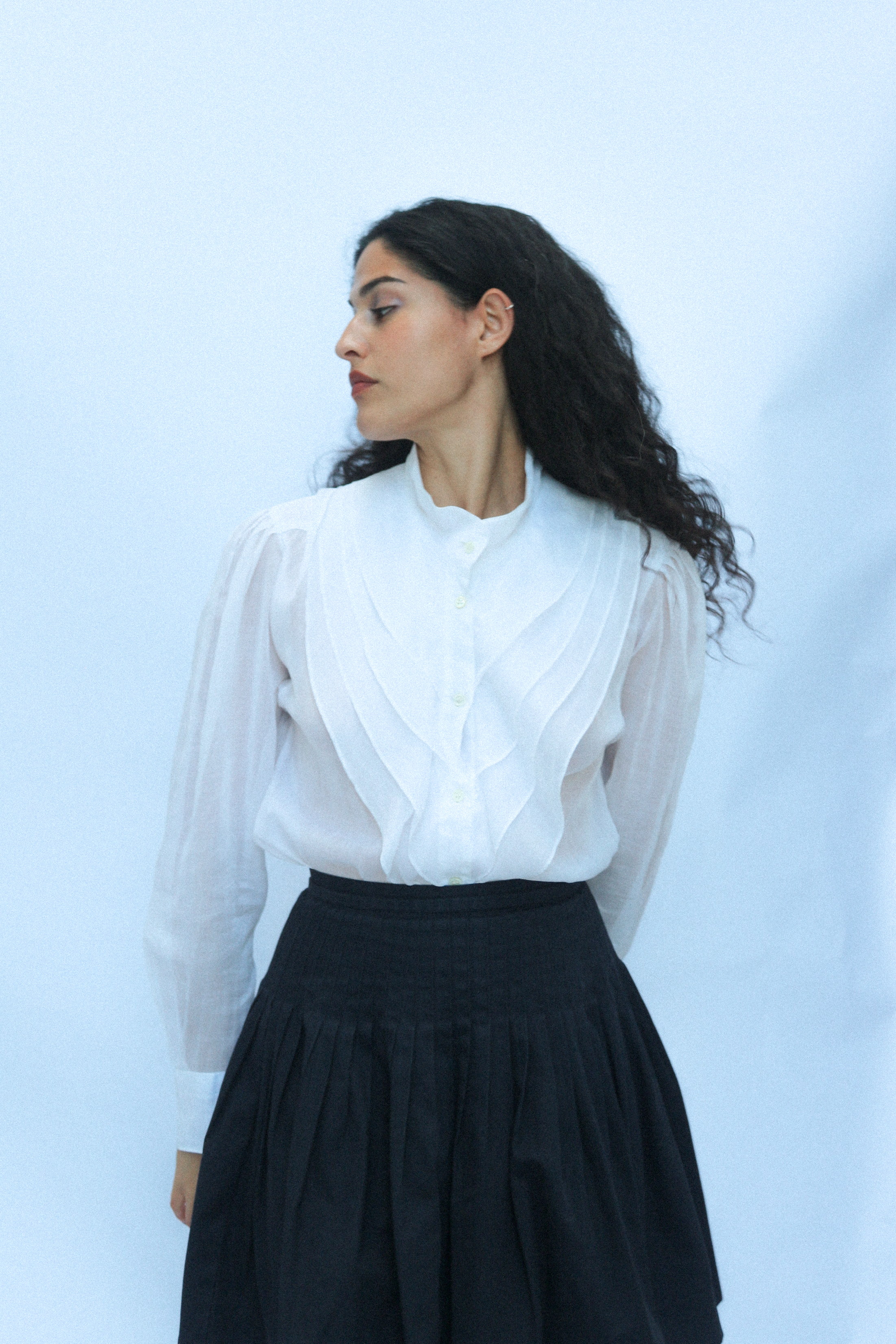Kenzo Cotton Organdy Sheer Blouse with Frill Collar 1970s
