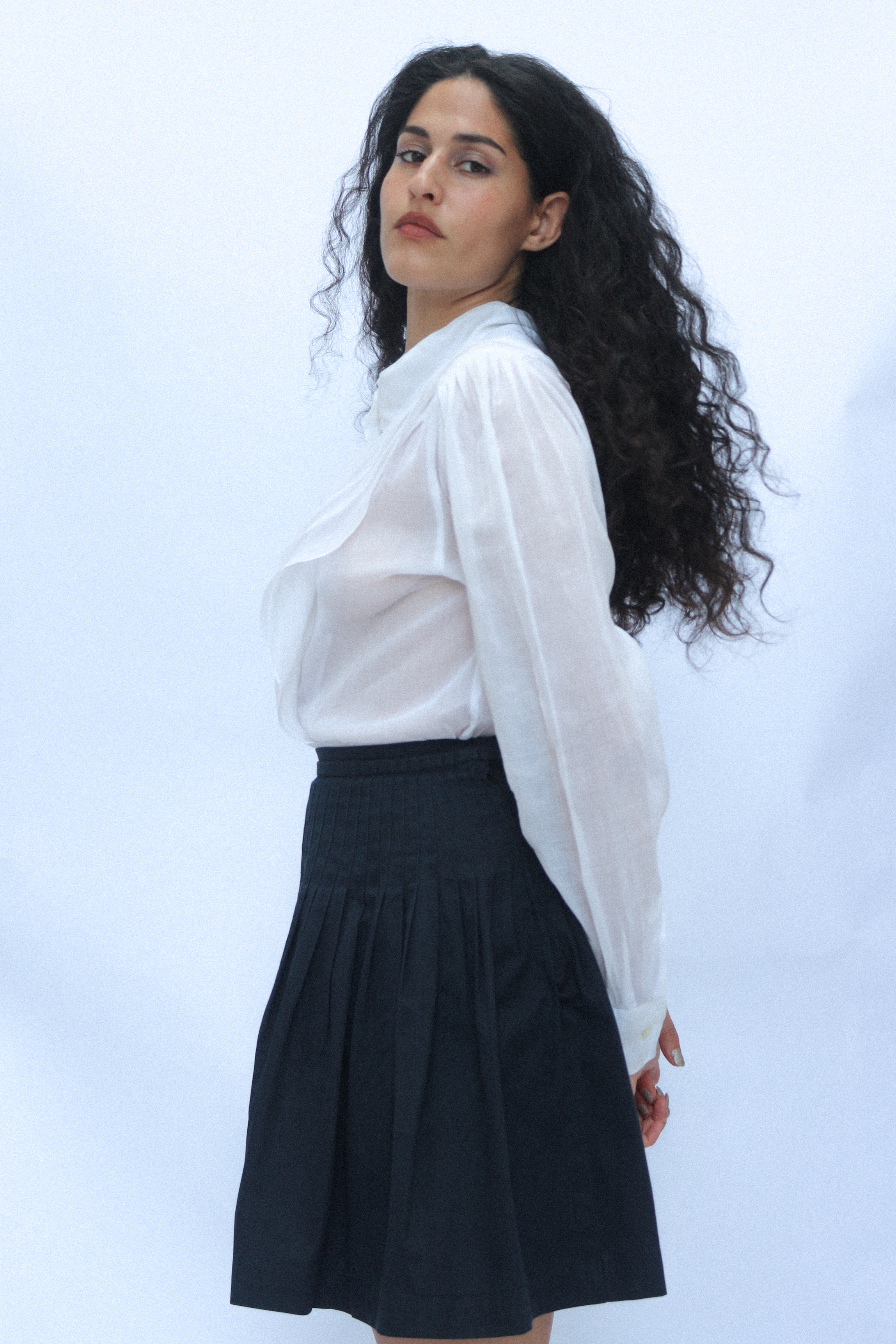 Kenzo Cotton Organdy Sheer Blouse with Frill Collar 1970s