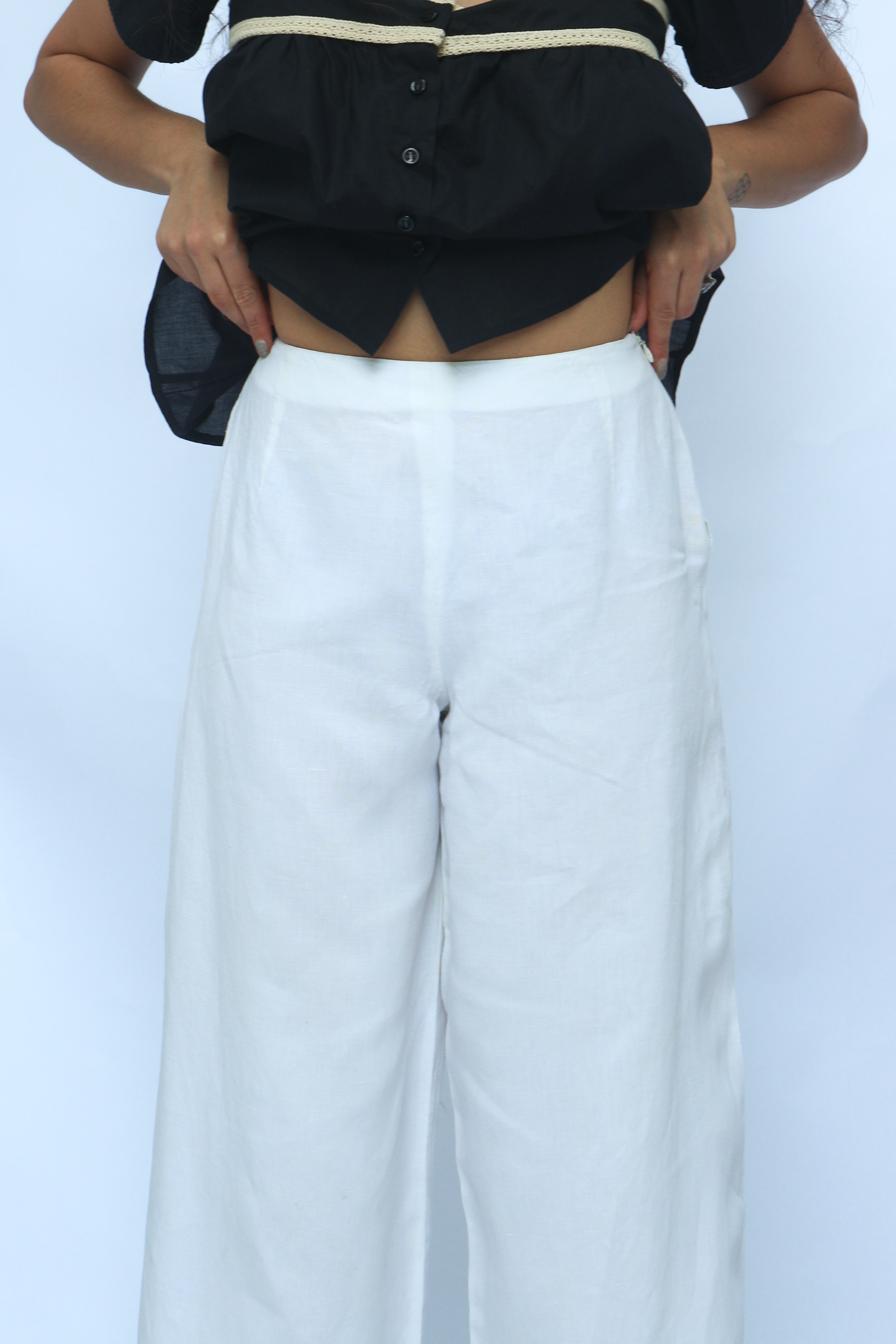 Rochas 1990s White Wide Leg Linen Trousers