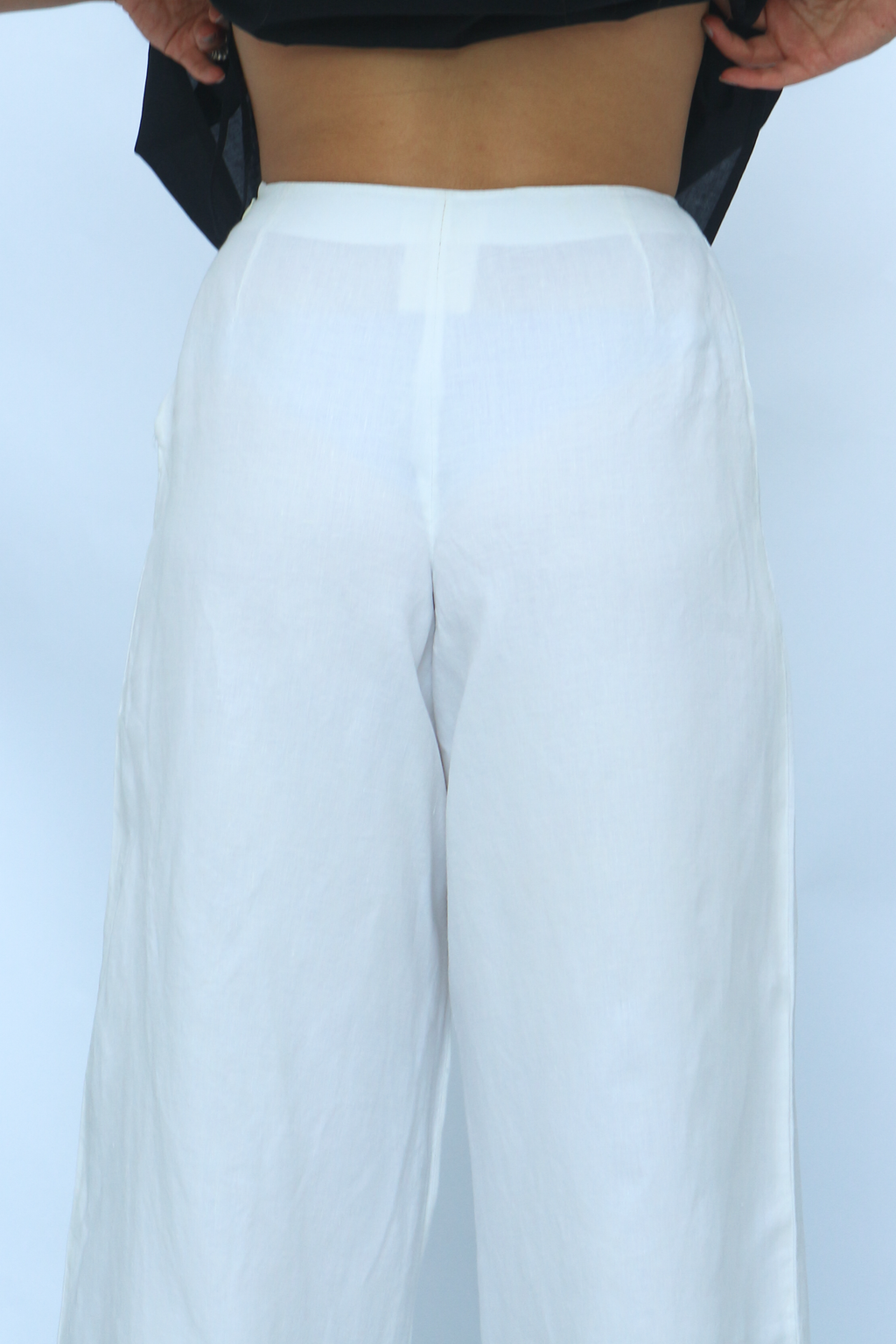 Rochas 1990s White Wide Leg Linen Trousers