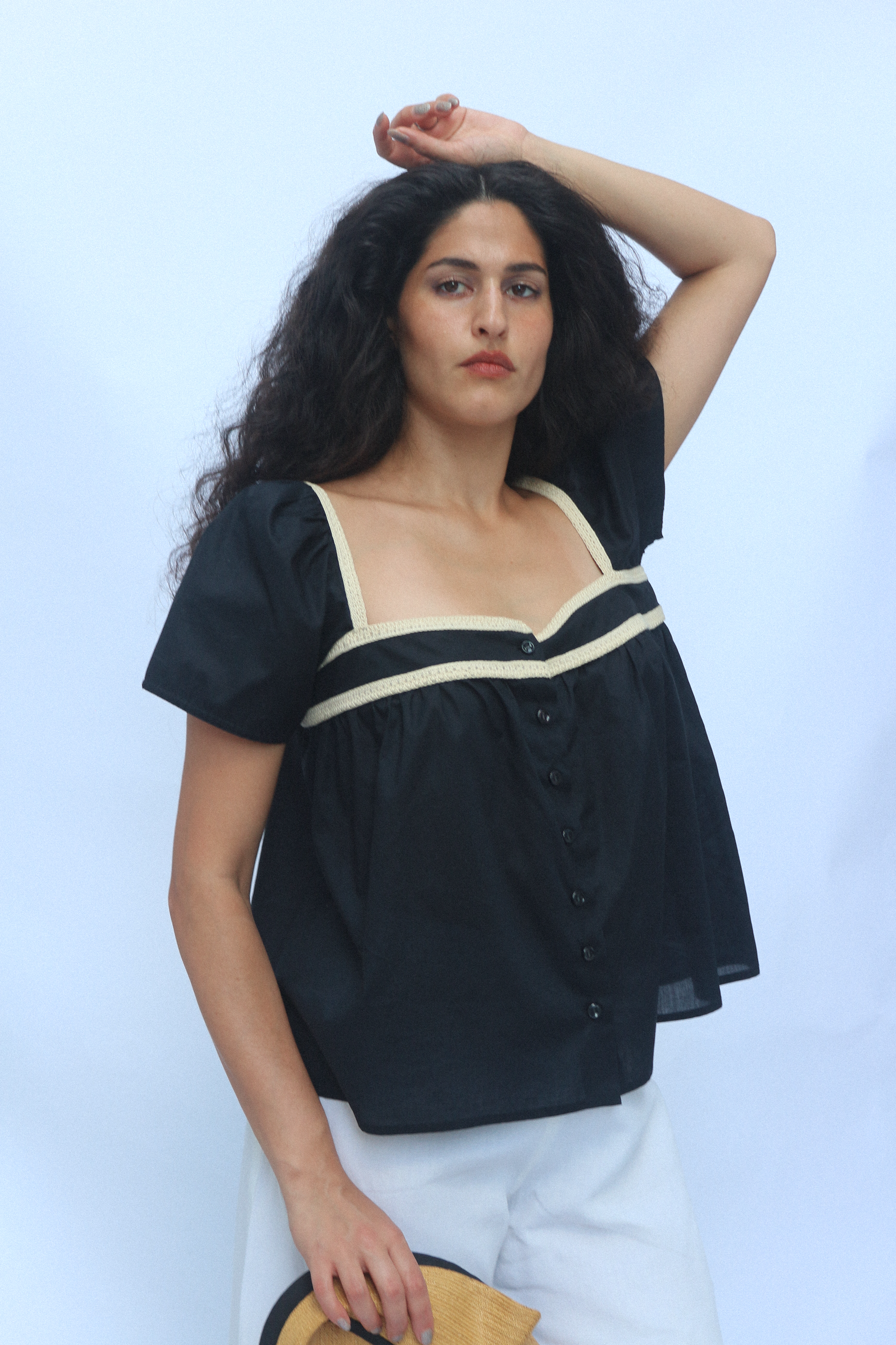 Yves Saint Laurent Black Cotton Shirt with Braid circa 2005
