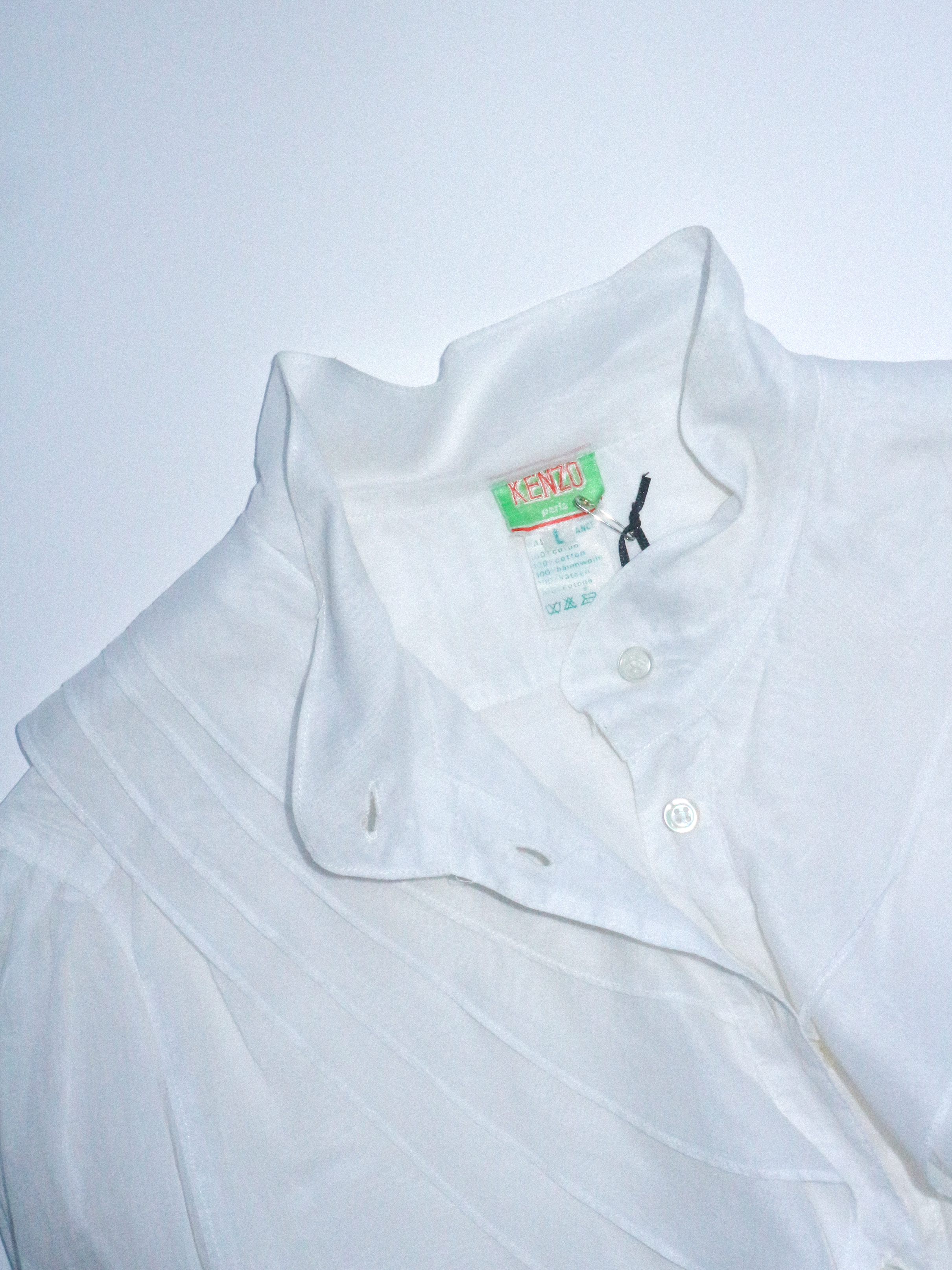 Kenzo Cotton Organdy Sheer Blouse with Frill Collar 1970s