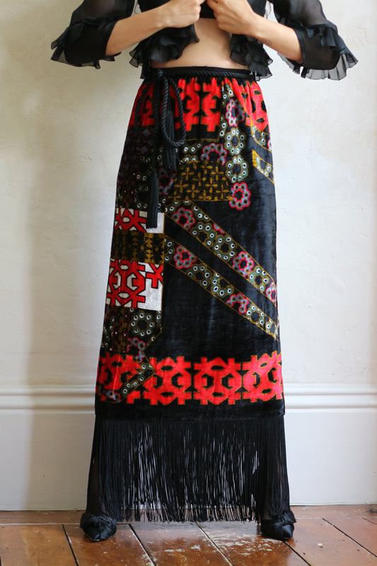 Lanvin Silk Velvet Abstract Print Skirt Early 1970s