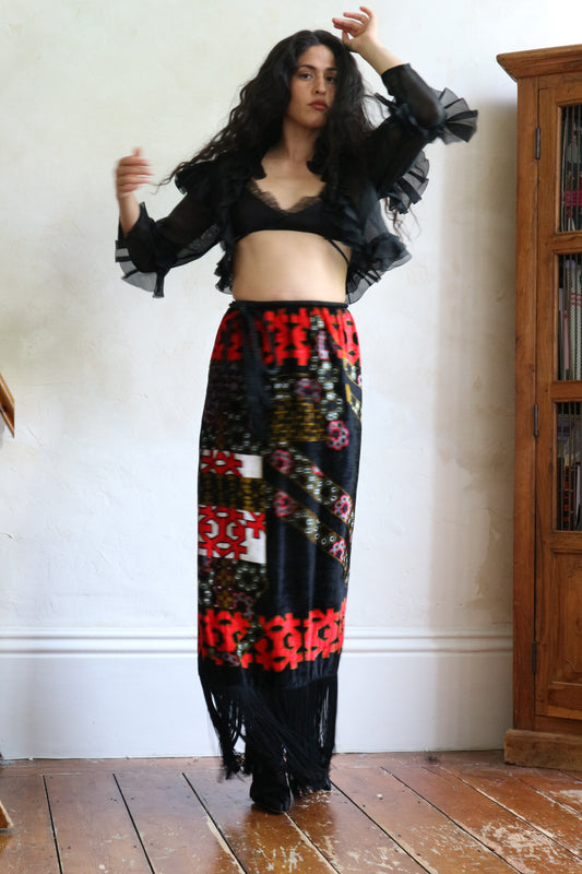 Lanvin Silk Velvet Abstract Print Skirt Early 1970s