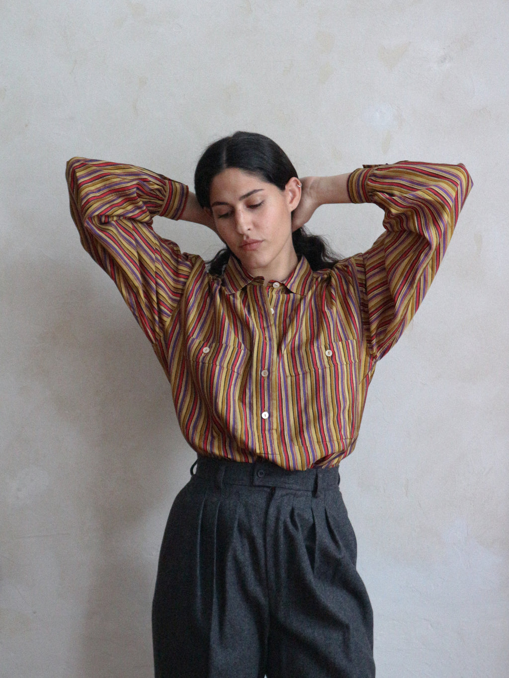 Yves Saint Laurent Spring 1978 Striped Multicolor Silk Shirt