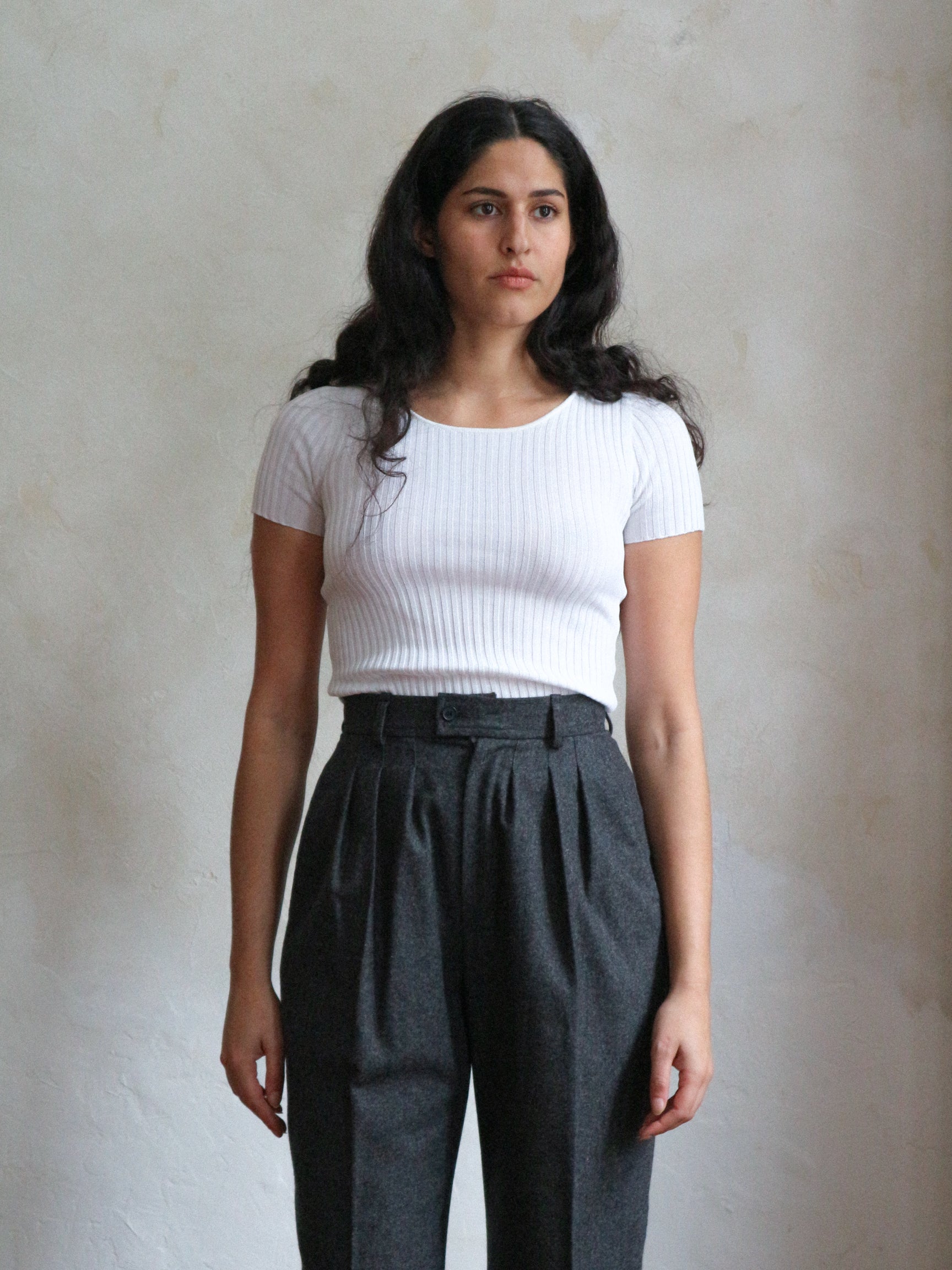 Yves Saint Laurent Grey Wool Tailored Pleated Trousers 1990s