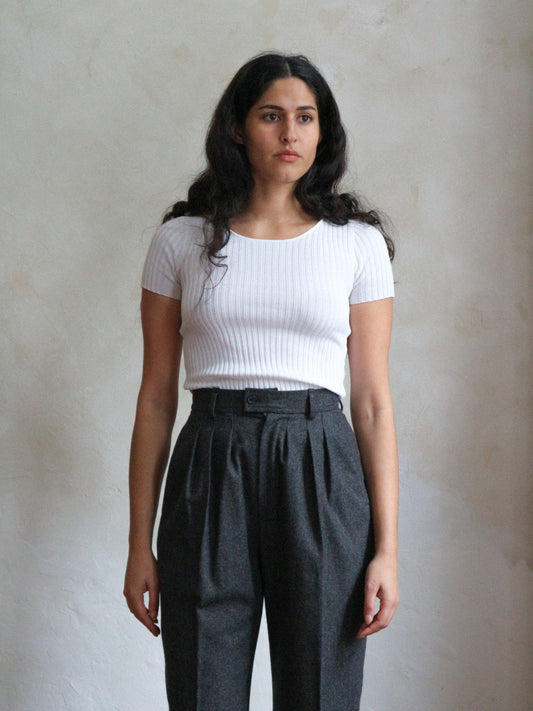 Yves Saint Laurent Grey Wool Tailored Pleated Trousers 1990s