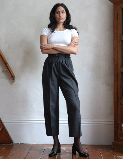 Yves Saint Laurent Grey Wool Tailored Pleated Trousers 1990s