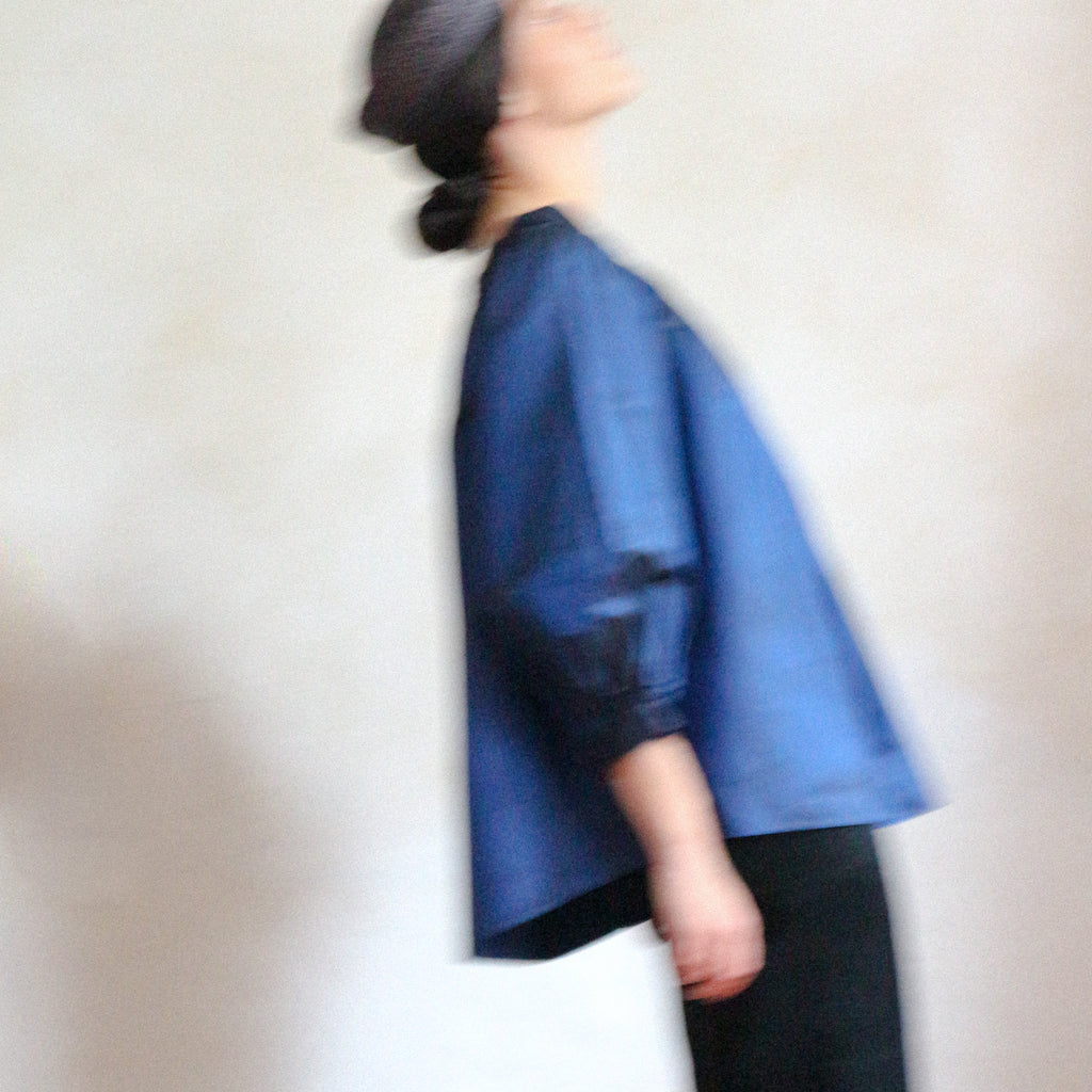 Yves Saint Laurent Blue Tafetta Silk Blouse Spring 1986