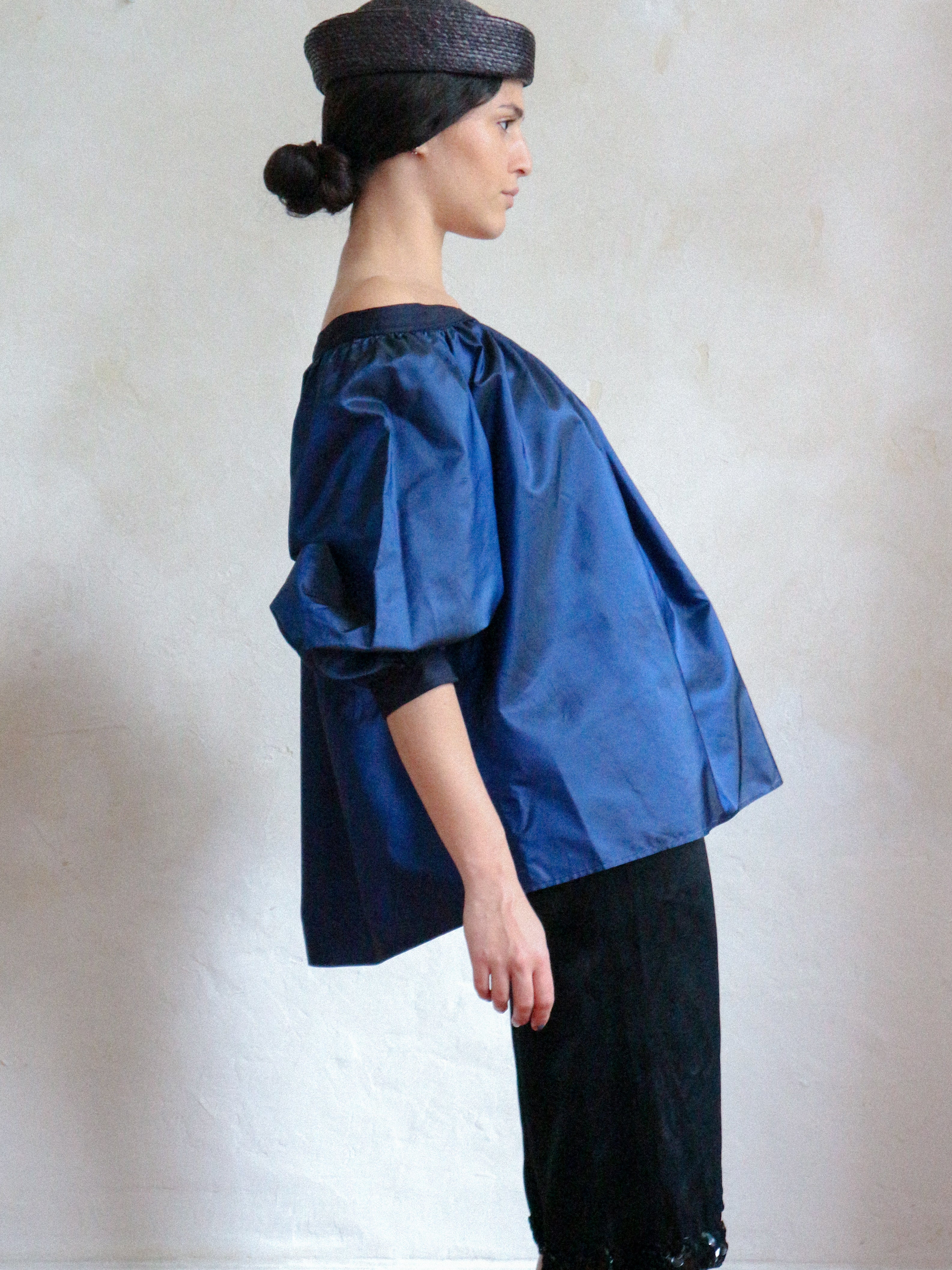 Yves Saint Laurent Blue Tafetta Silk Blouse Spring 1986