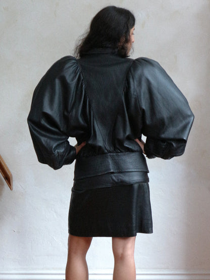 Guy Laroche 1980s Batwing Black Leather Jacket