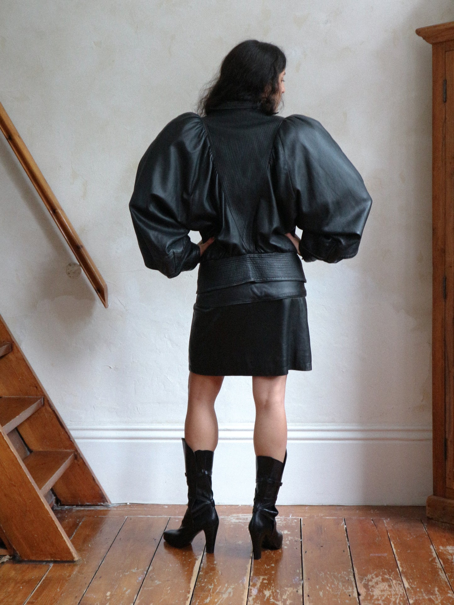 Guy Laroche 1980s Batwing Black Leather Jacket