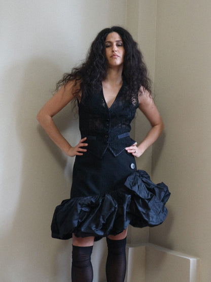 Yves Saint Laurent Spring 1995 Black Ruffle Skirt