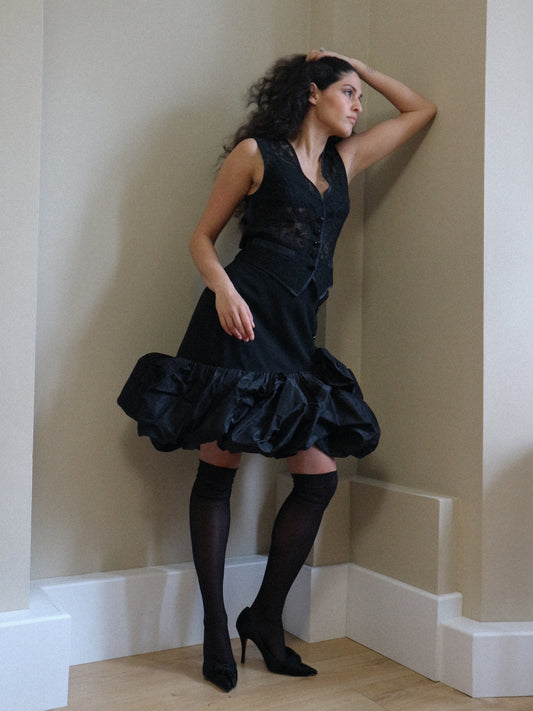 Yves Saint Laurent Spring 1995 Black Ruffle Skirt