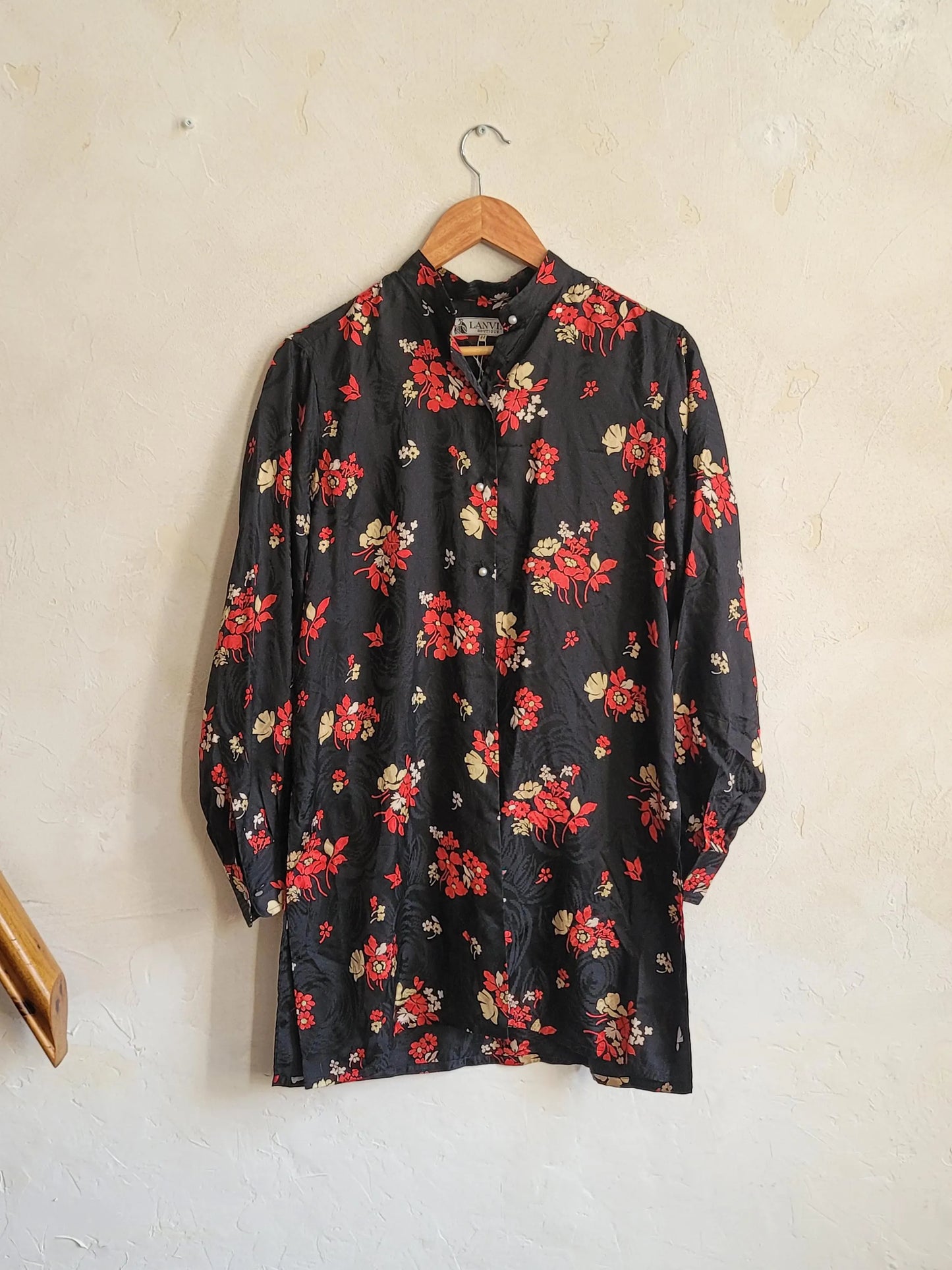 Lanvin Boutique Jacquard Silk Black Tunic early 1970s
