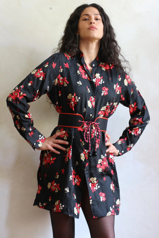 Lanvin Boutique Jacquard Silk Black Tunic early 1970s