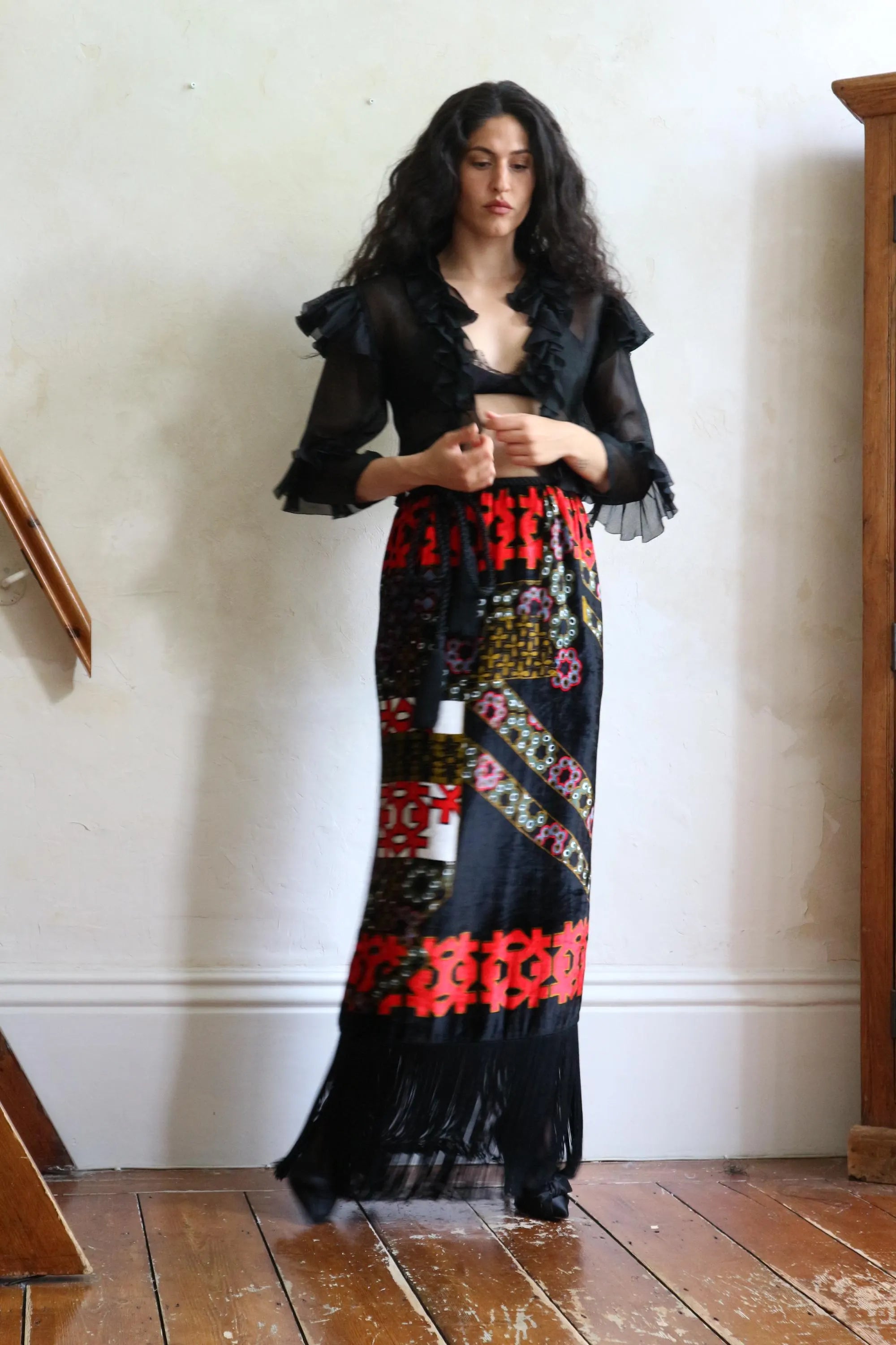 Saint Laurent Rive Gauche 1980s Black Silk bolero jacket