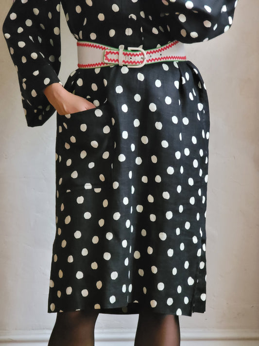 Yves Saint Laurent Rive Gauche 1980s polkadot linen dress