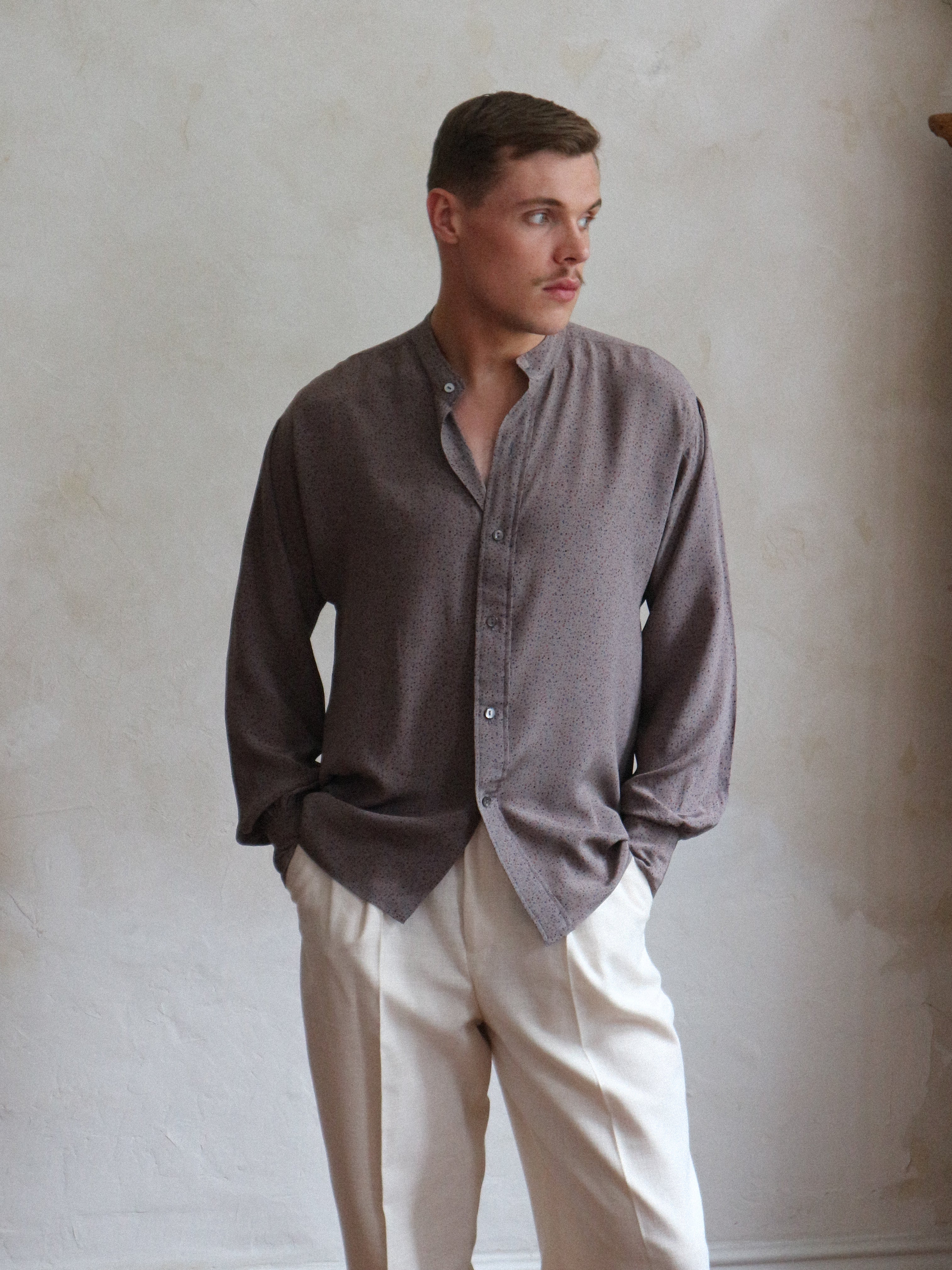 Yves Saint Laurent Men's 1970s Mauve silk shirt