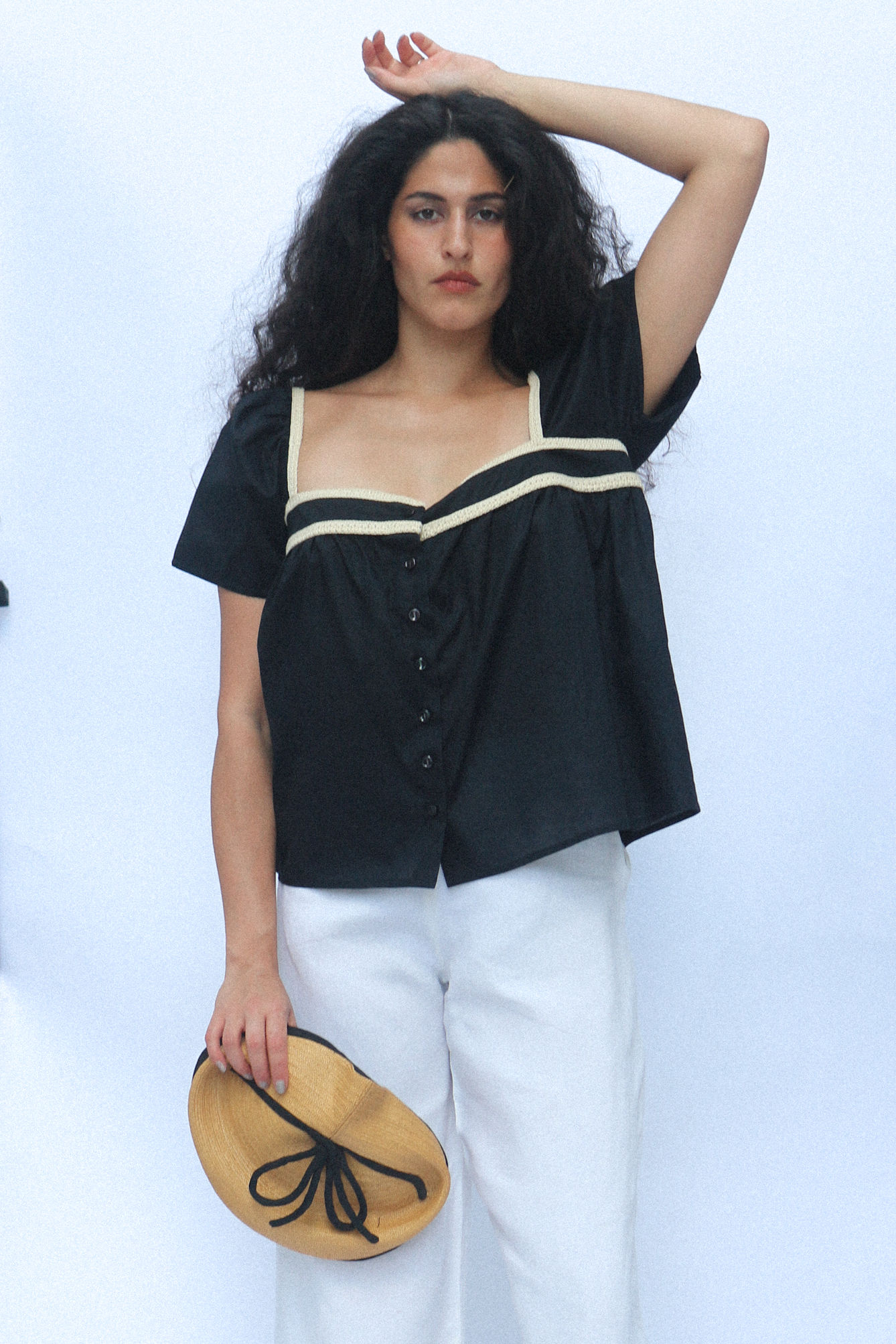 Yves Saint Laurent Black Cotton Shirt with Braid circa 2005
