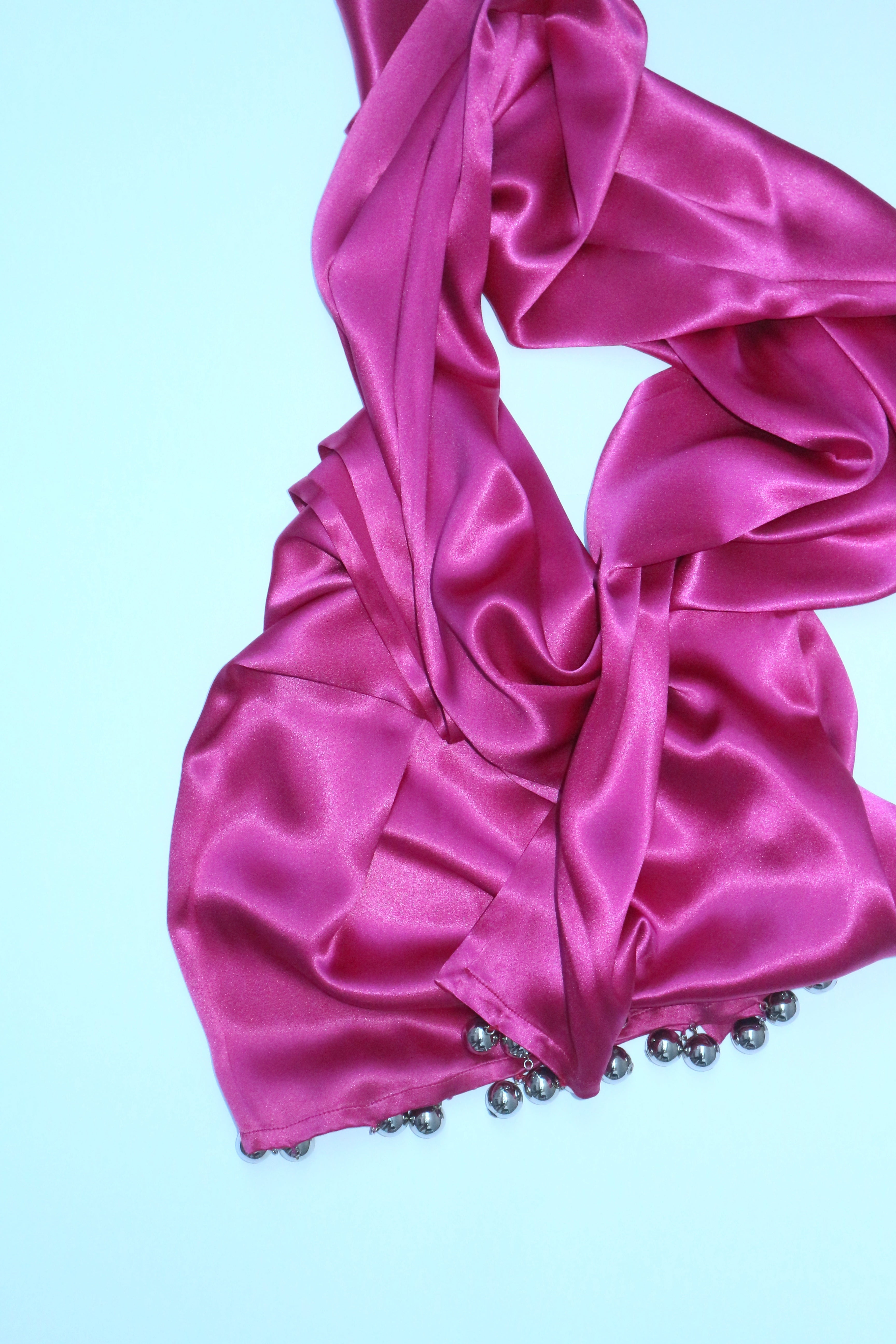 Yves Saint Laurent 1990s Satin Pink Scarf with Baubles