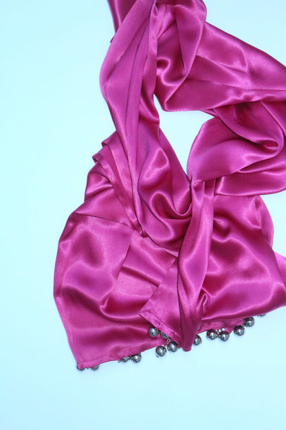 Yves Saint Laurent 1990s Satin Pink Scarf with Baubles