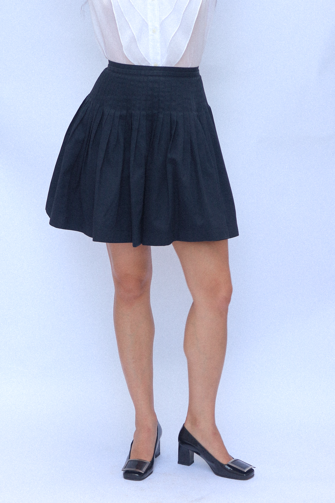Yves Saint Laurent Navy Micro Pleated Skirt 1970s
