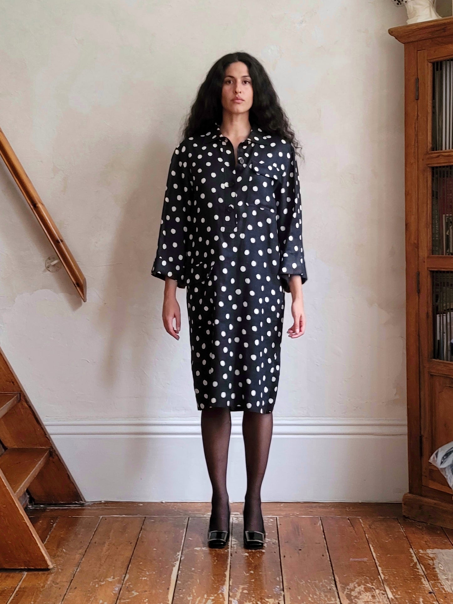 Yves Saint Laurent Rive Gauche 1980s polkadot linen dress