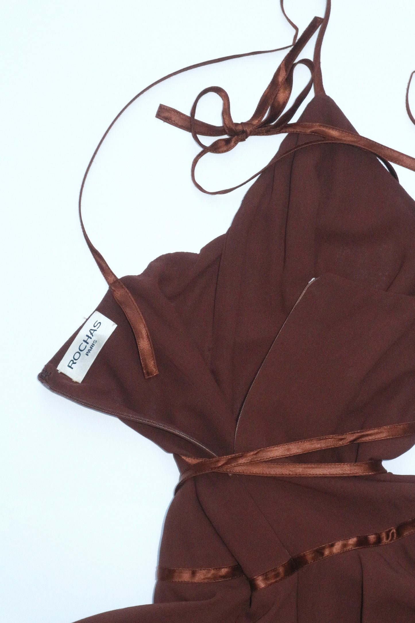 Rochas 1990s Brown Ballerina Silk Dress with Ribbons