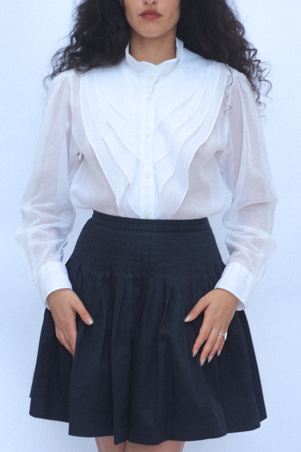 Yves Saint Laurent Navy Micro Pleated Skirt 1970s