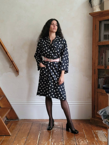 Yves Saint Laurent Rive Gauche 1980s polkadot linen dress